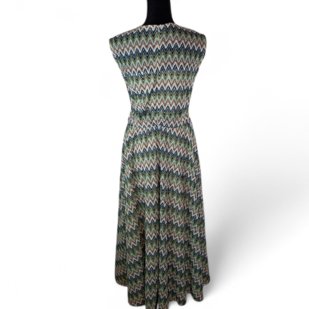 BLUE TASSEL Women's Zigzag Patterned Maxi Dress Small Crocheted Green Teal - Picture 2 of 3